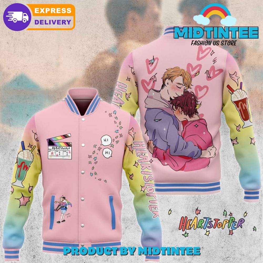Colorful Heartstopper Varsity Jacket - Cute Cartoon Design, Fast Delivery!