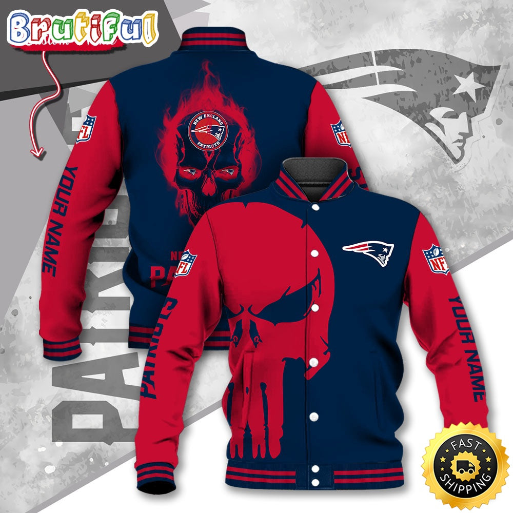 NFL New England Patriots Baseball Jacket Skull Print Jacket