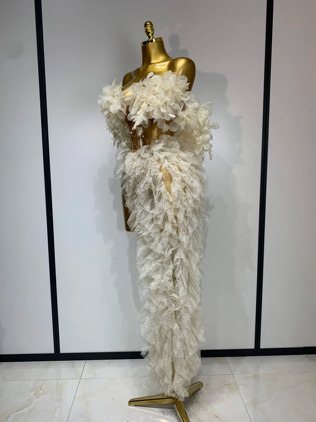 Elegant Flower Sexy Top Skirt Two Pieces Set 2025 Women Evening Party Prom Celebrate Birthday Nightclub Dress Stage Outfit