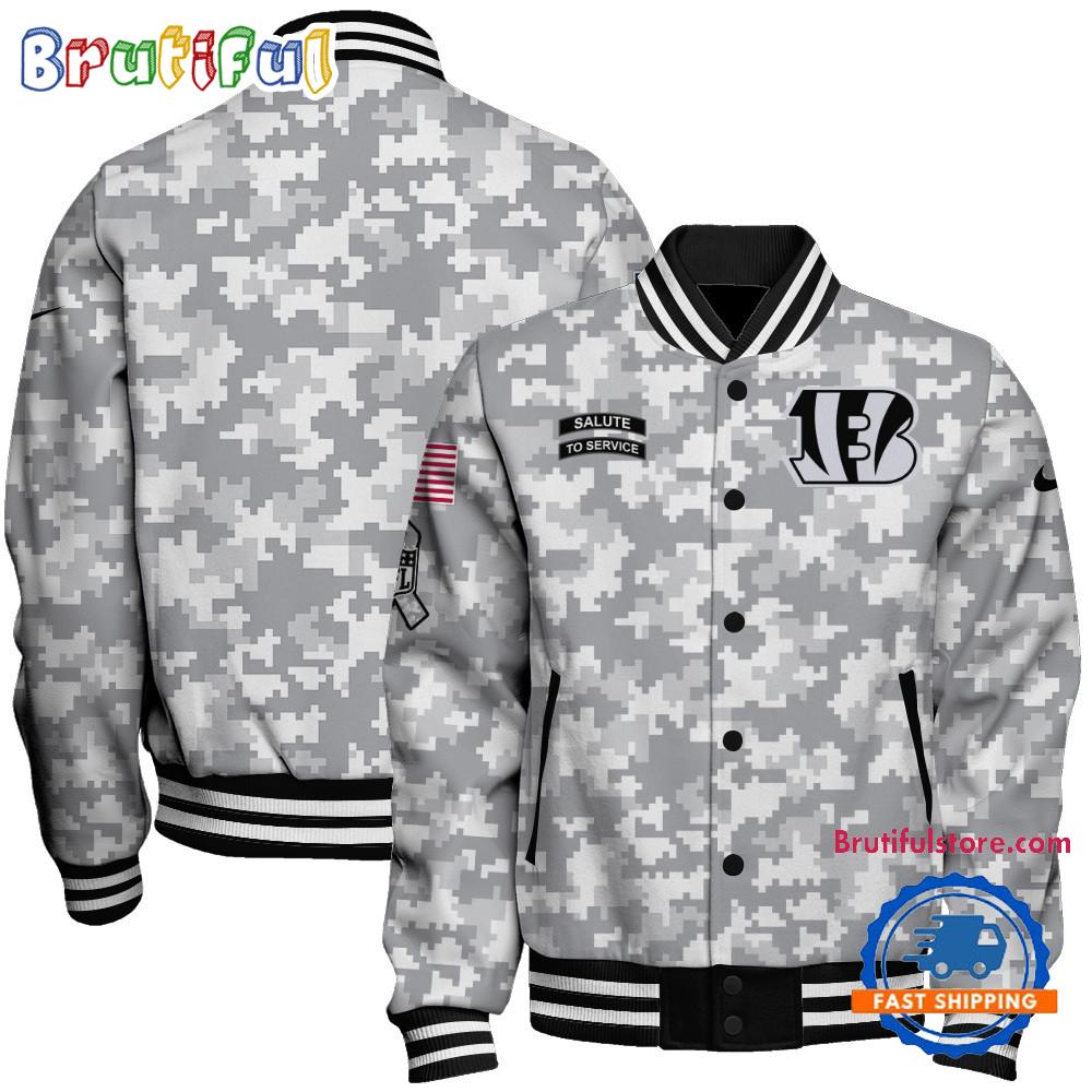 Cincinnati Bengals National Football League Arctic Camo Salute To Service Veterans Varsity Jacket