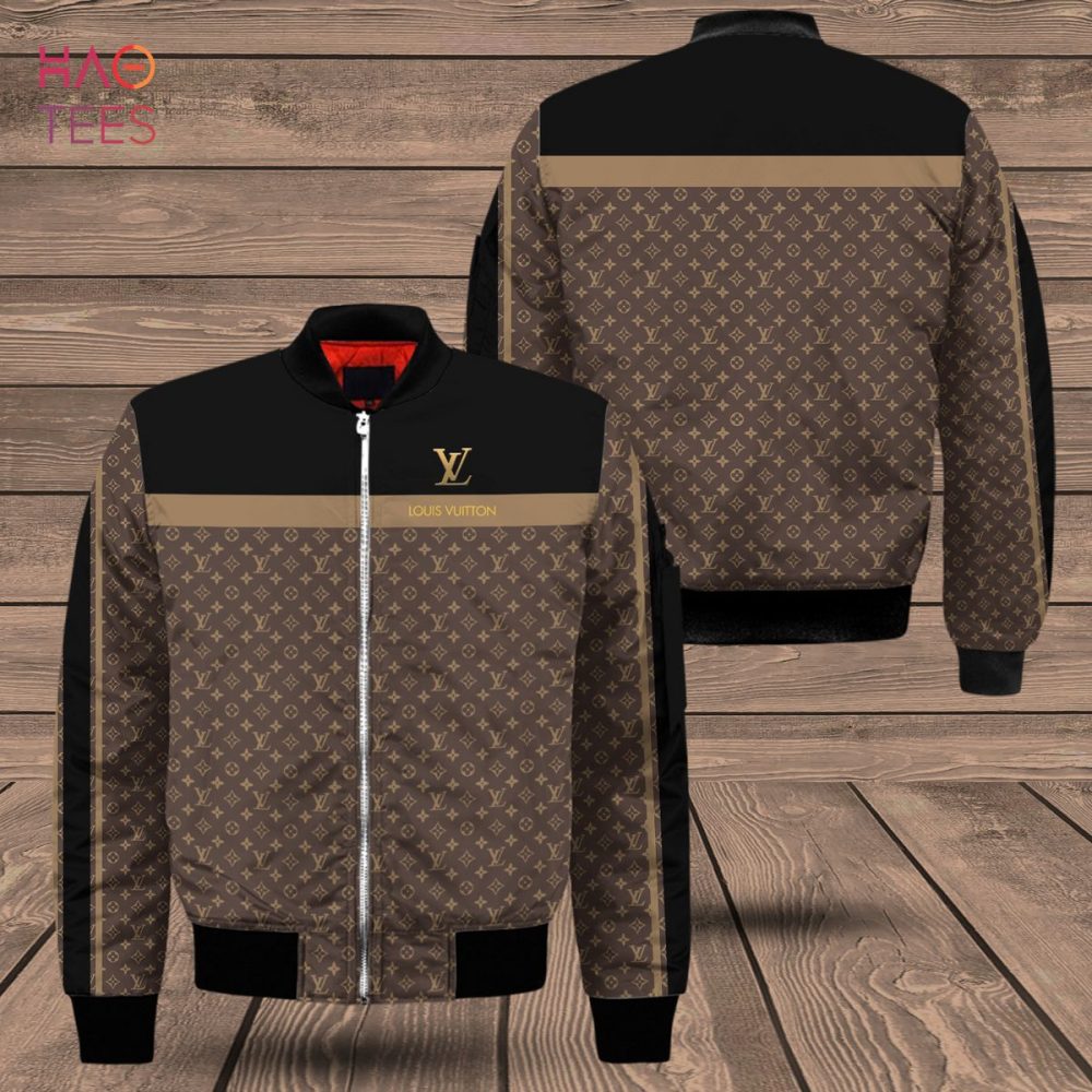 Trendding Louis Vuitton Luxury Brand Black Mix Brown Bomber Jacket Limited Edition