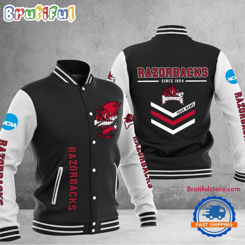 NCAA Arkansas Razorbacks Personalized Sporty Varsity Baseball Jacket