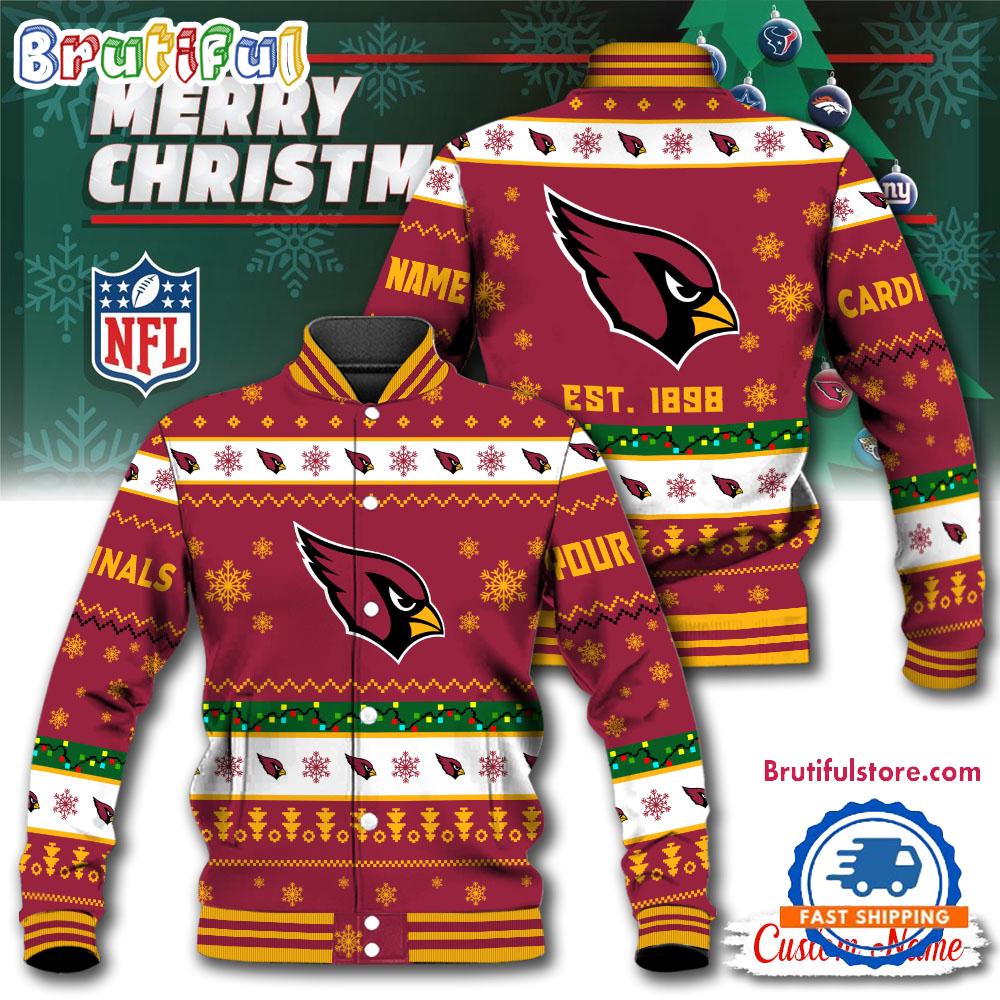 NFL Arizona Cardinals Snow Xmas Tree Christmas Custom Baseball Jacket