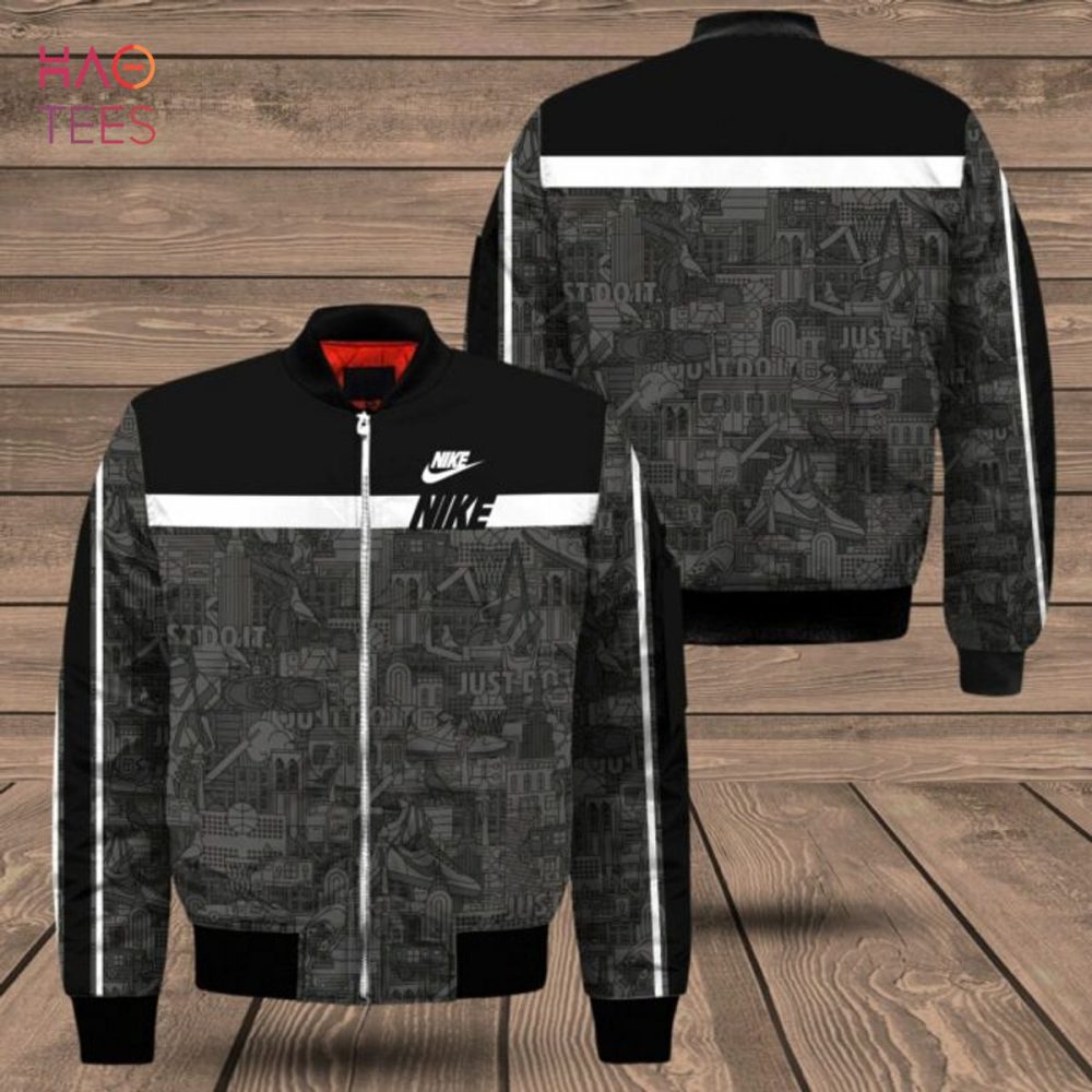 Stylish Black Graphic Bomber Jacket With Bold White Stripe – Men'S Trendy Outerwear