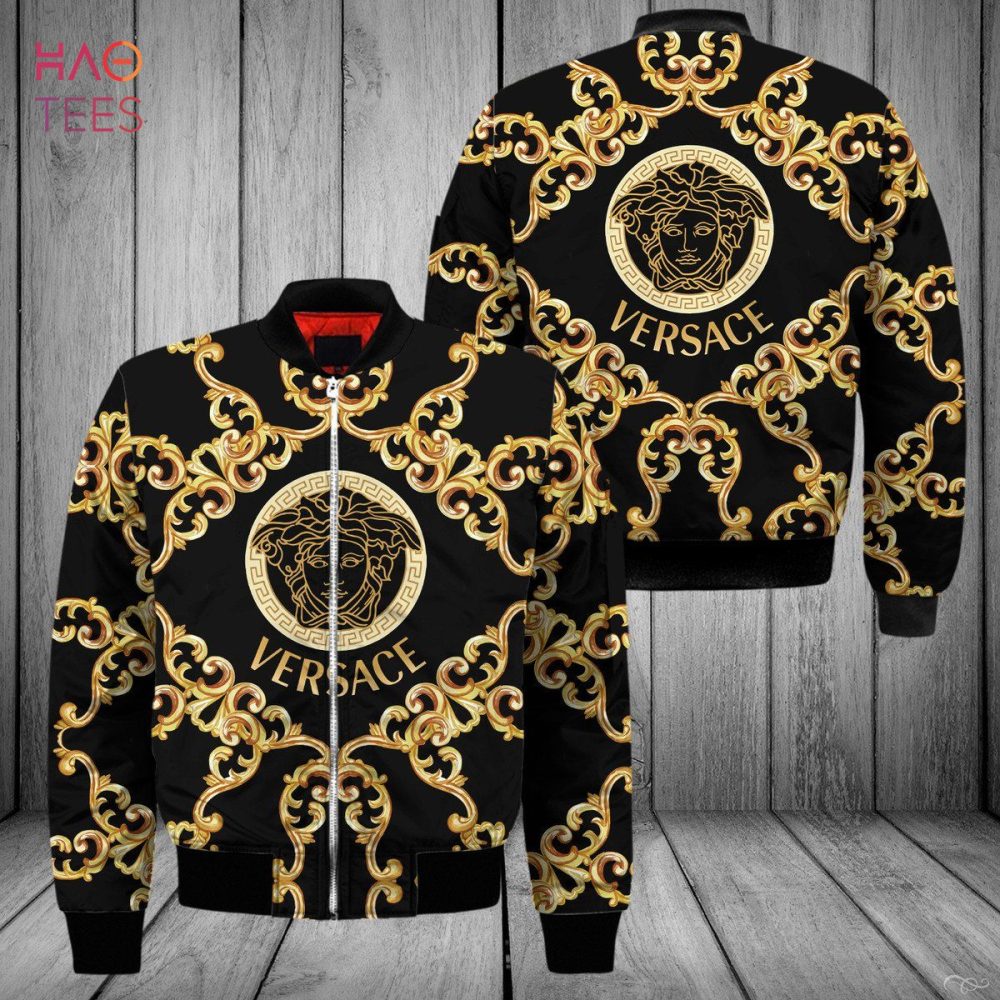 Hot Versace Luxury Brand Black Color Mix Printing Patter Bomber Jacket Limited Edition